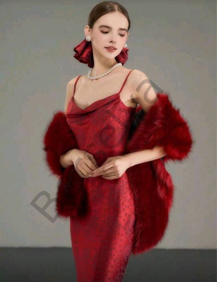 Kürk Orijinal Kırmızı Seksi Omuzluk Şık Kürk