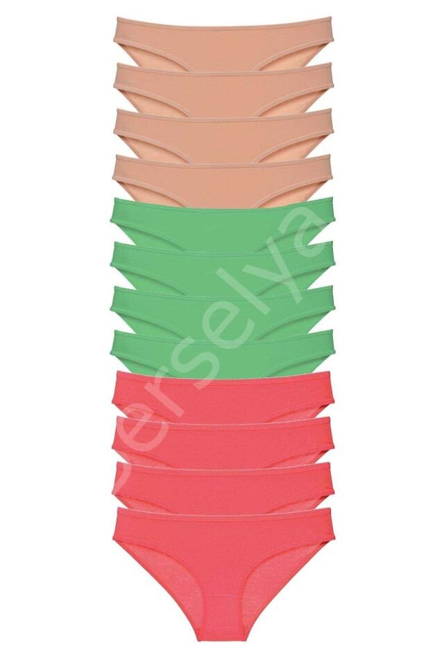 12 adet Süper Eko Set Likralı Kadın Slip Külot Ten Yeşil Fuşya