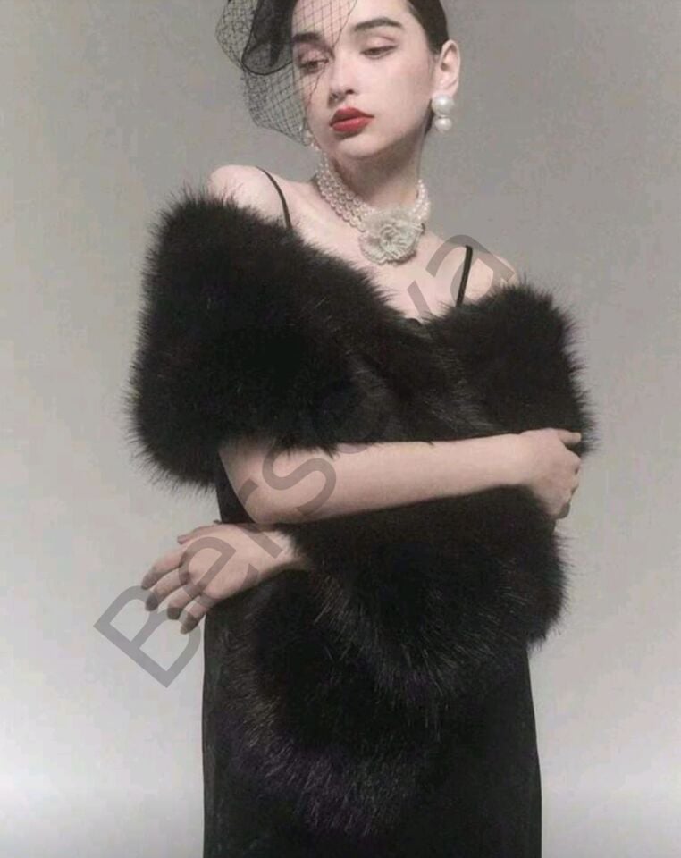 Kürk Orijinal Siyah Seksi Omuzluk Şık Kürk