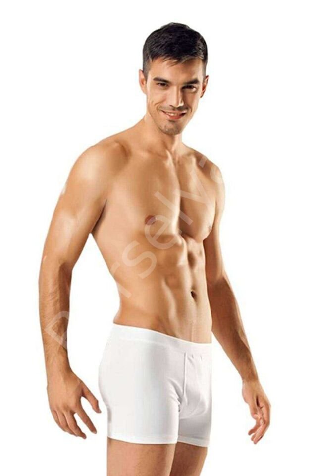 3 adet Tutku Likralı Erkek Beyaz Boxer 0114 L