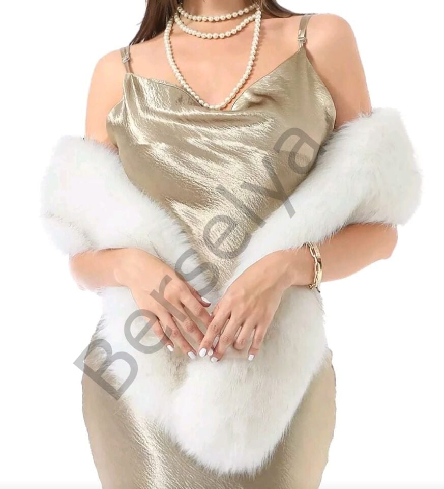 Kürk Orijinal Beyaz Seksi Omuzluk Şık Kürk