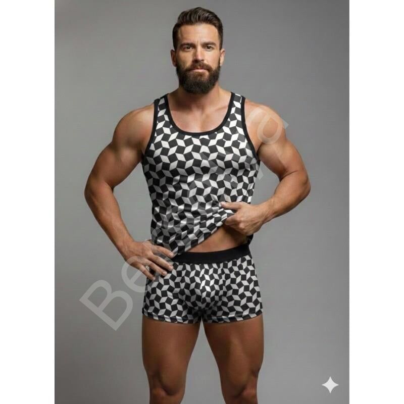 Erkek Desenli Tank Top Boxer Takım