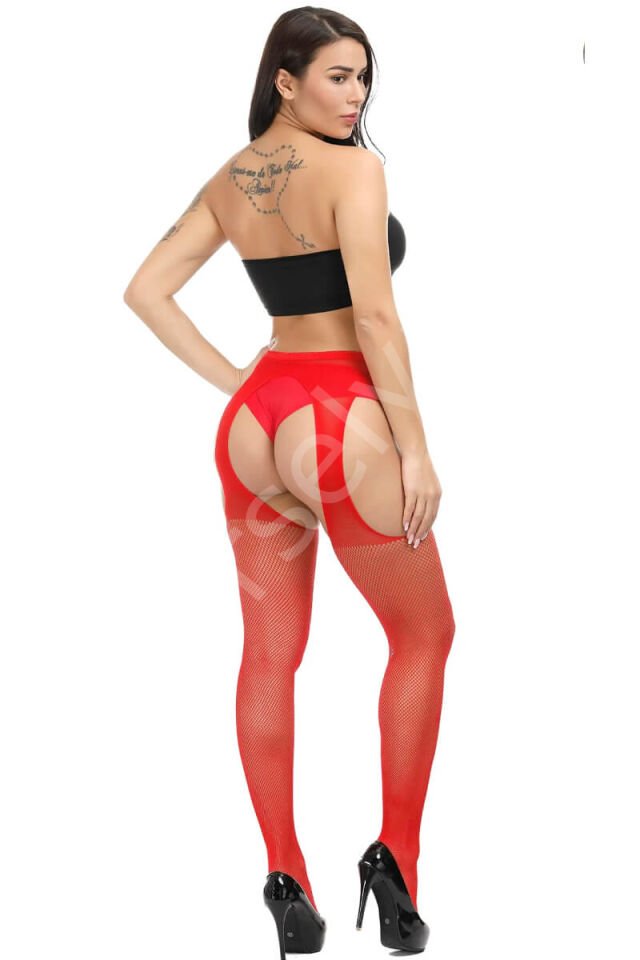 Kırmızı Özel Bölgeleri Açık File Fantazi Çorap Brf1221