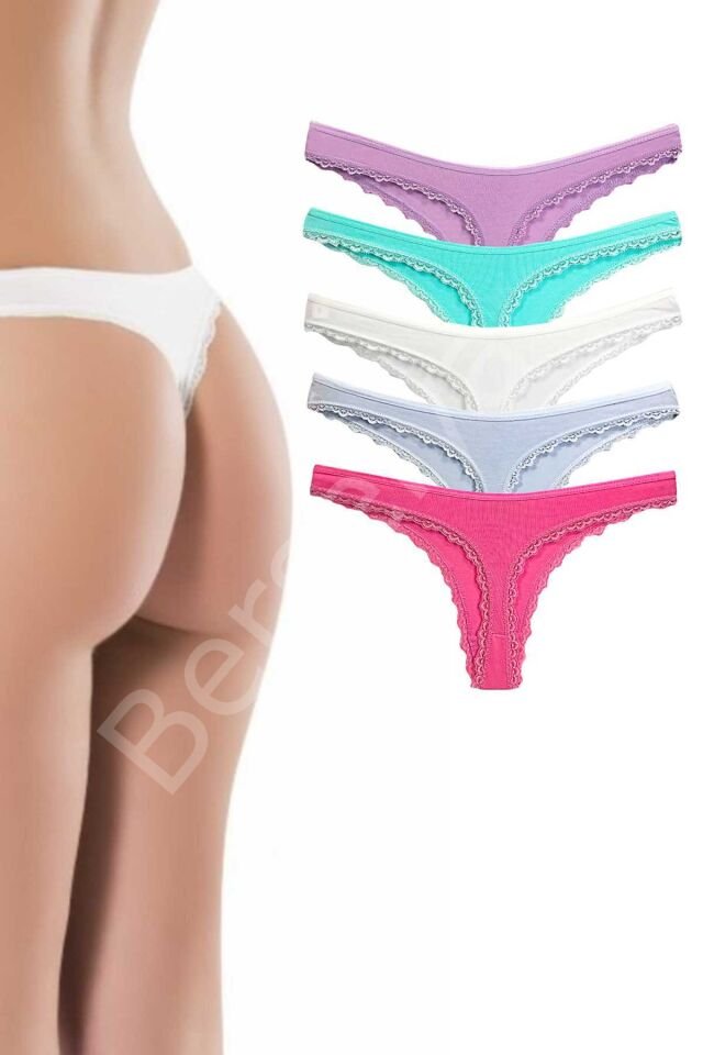5 Adet Pamuklu Kadın Klasik Dantelli String Tanga M-L