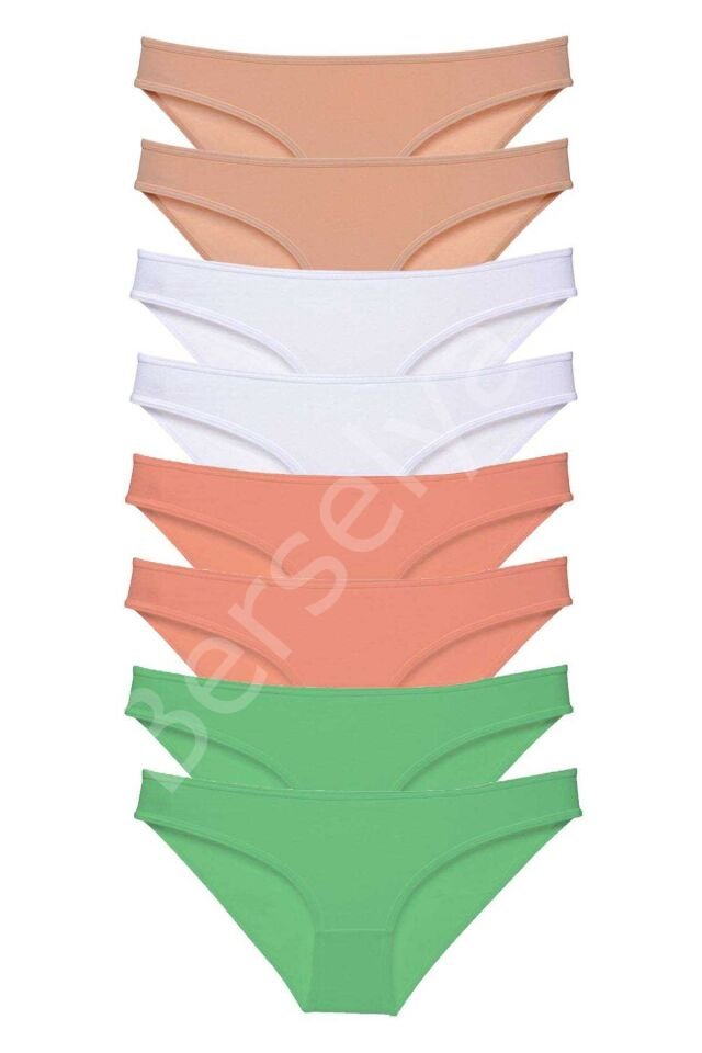8 Adet Süper Eko Set Likralı Kadın Slip Külot Ten Beyaz Pudra Yeşil