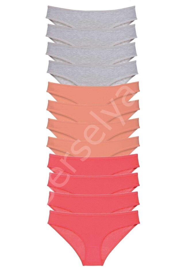 12 adet Süper Eko Set Likralı Kadın Slip Külot Gri Pudra Fuşya