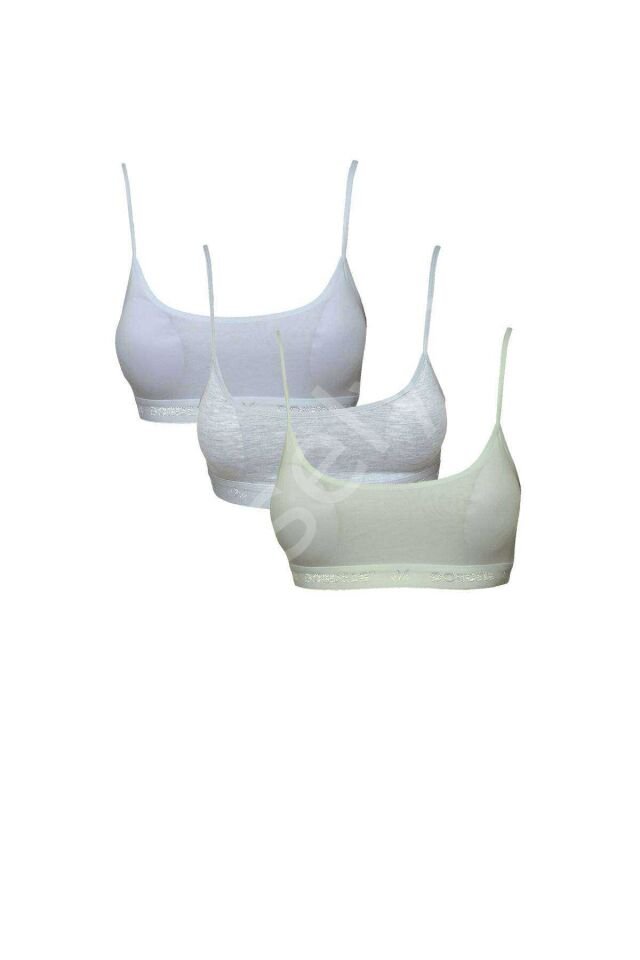 Pedli İp Askılı Beyaz Gri Ve Krem Büstiyer 3 Adet