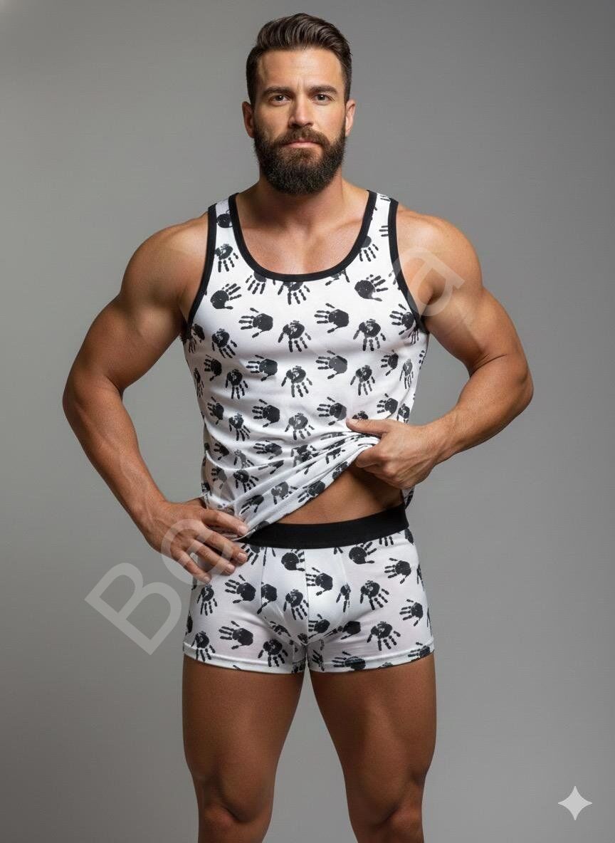 Erkek Desenli Tank Top Boxer Takım