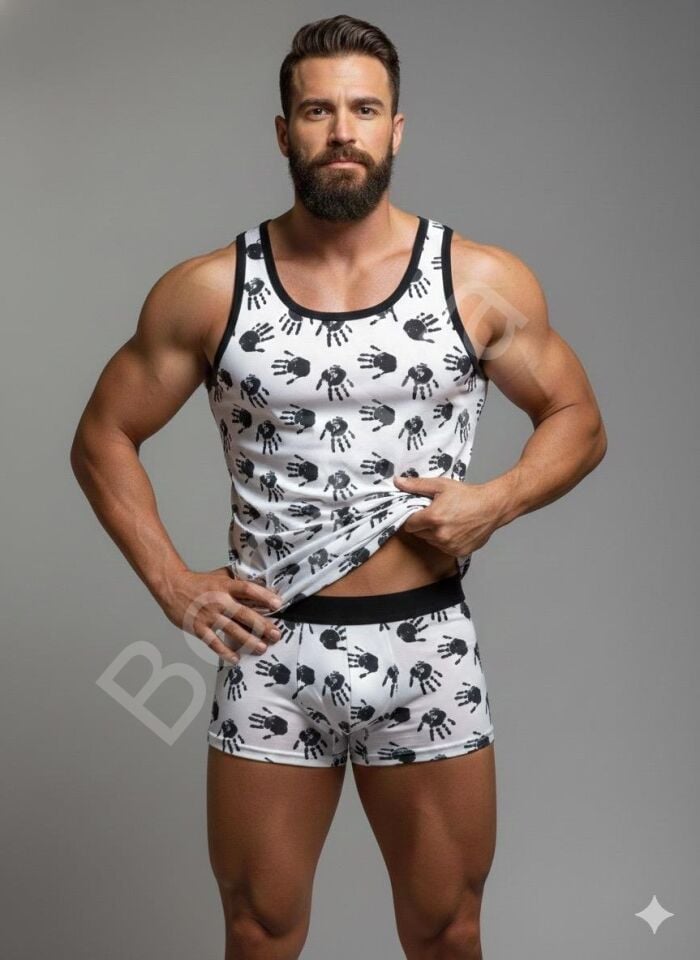 Erkek Desenli Tank Top Boxer Takım