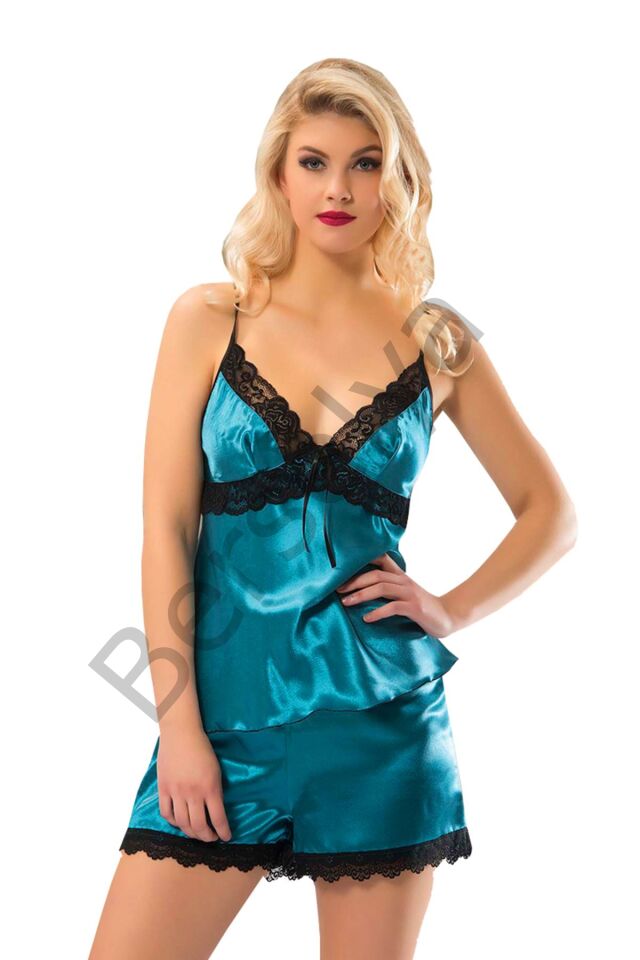Yeşil Saten Babydoll Şortlu Takım - 298