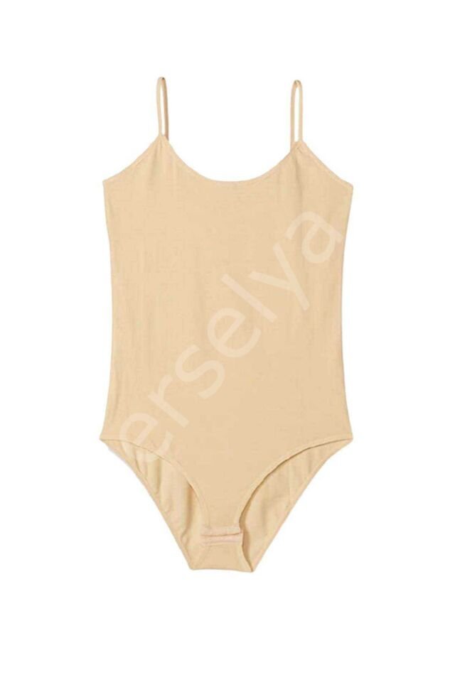 İp Askılı Kadın Çıtçıtlı Body Ten Rengi