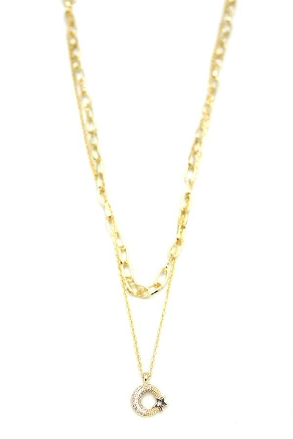 Çoklu Ay Yıldız Kolye - Altın