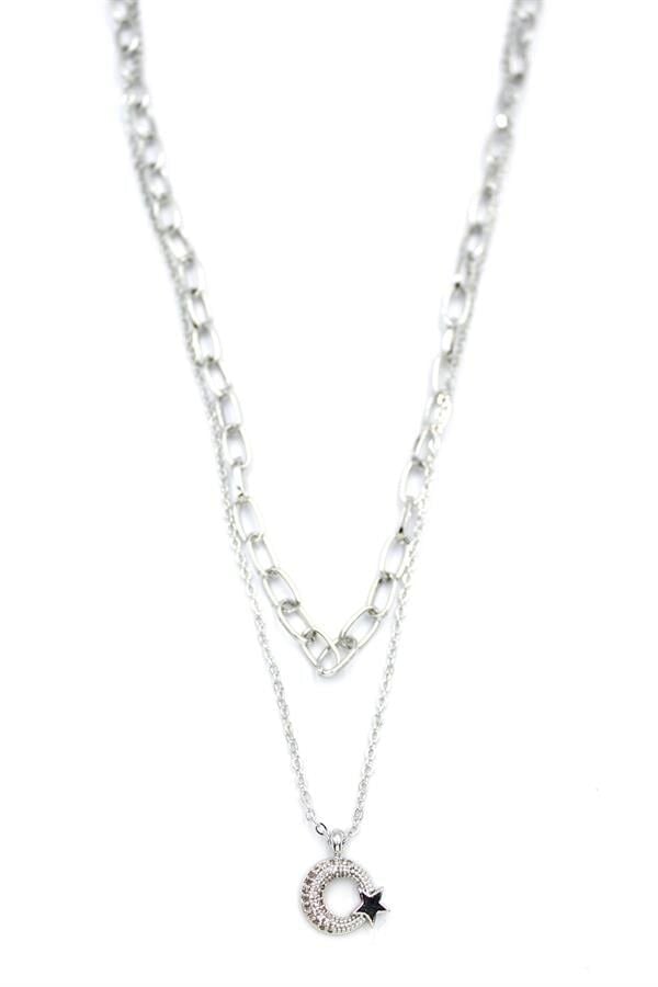 Çoklu Ay Yıldız Kolye - Gümüş