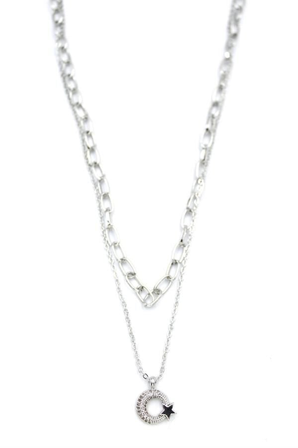 Çoklu Ay Yıldız Kolye - Gümüş