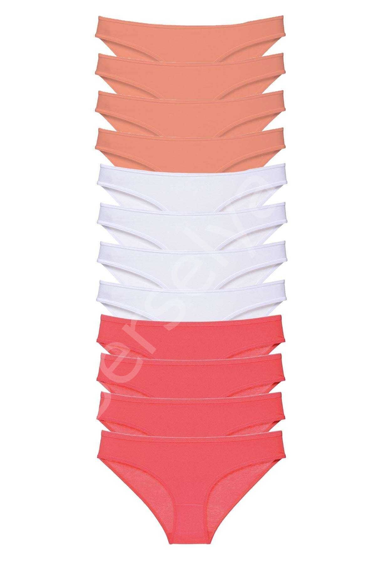 12 adet Süper Eko Set Likralı Kadın Slip Külot Pudra Beyaz Fuşya