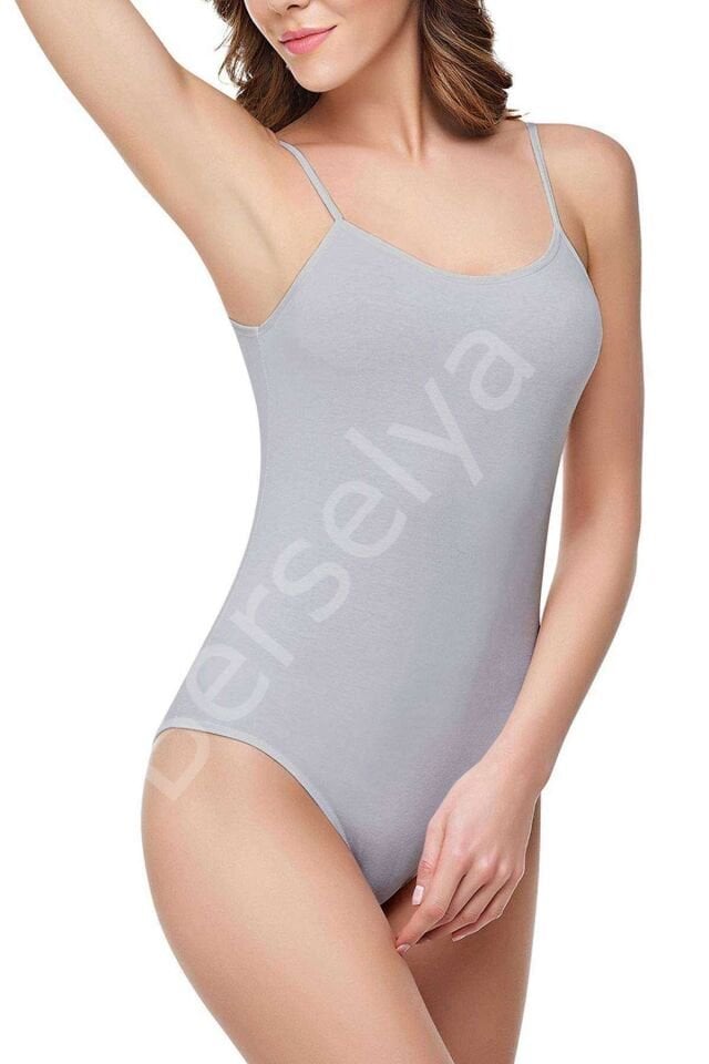 3 Adet İp Askılı Kadın Çıtçıtlı Body Gri