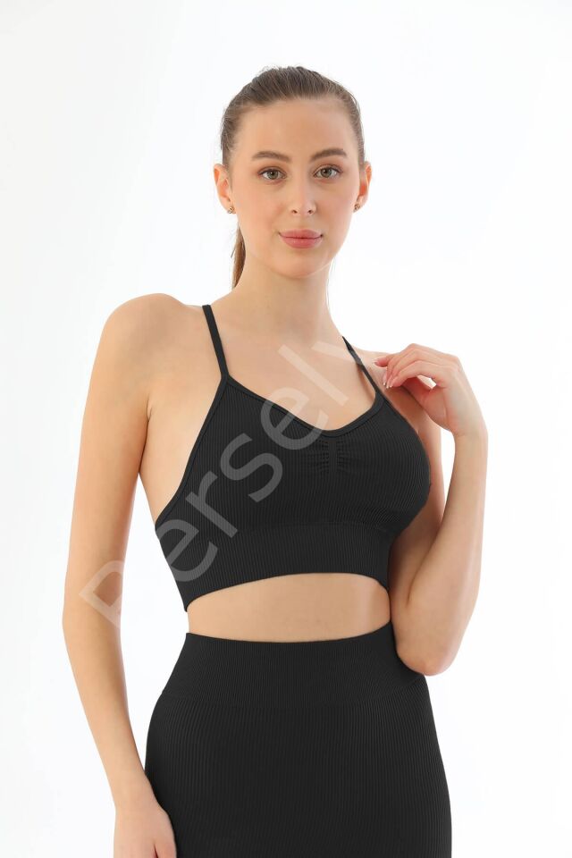 Siyah Mı Emay 3921 Soft Seamless Ripli Tayt Yoga Takımı