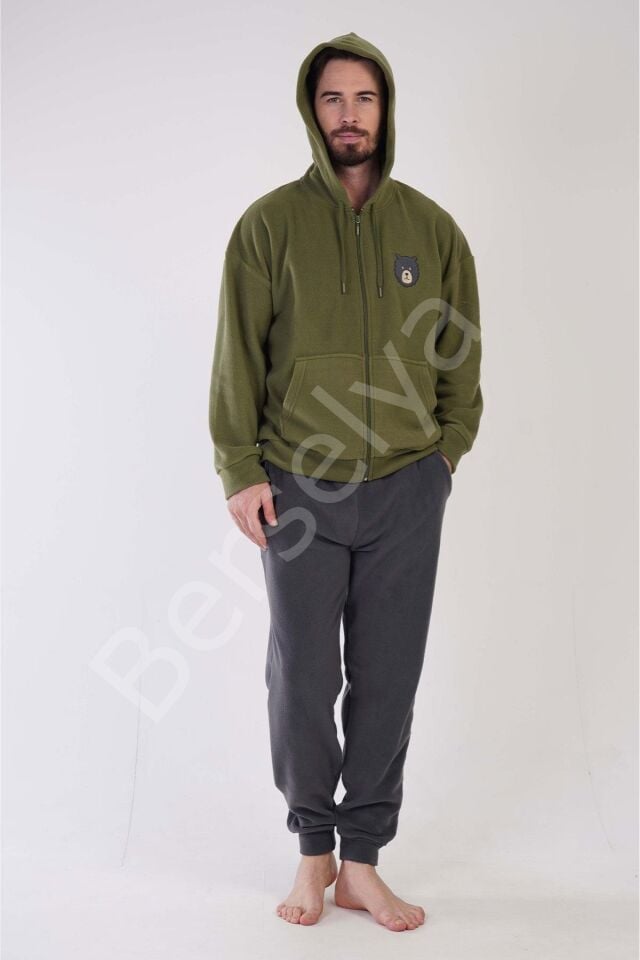 K304159 Polar Kapşonlu Düşük Omuz Erkek Pijama