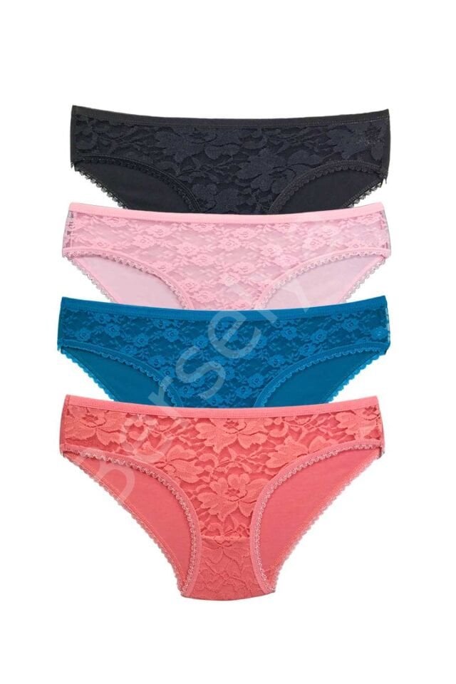 4 Adet Önü Dantelli Transparan Kadın Slip Külot S218