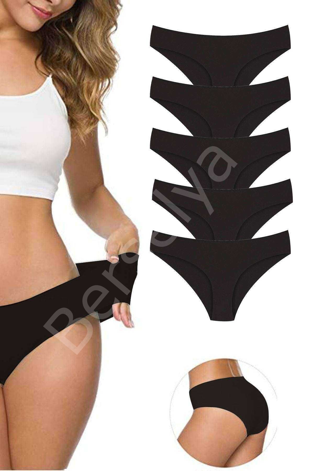 5 Adet Kadın Dikişsiz Lazer Kesim Esnek İz Yapmayan Külot Siyah