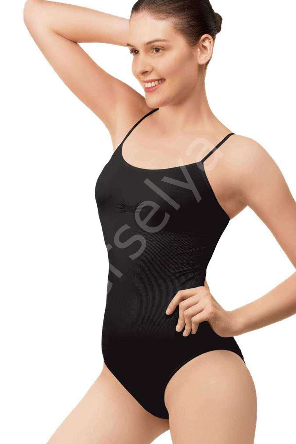 Elit Life Kadın Siyah İnce Dikişsiz Askı Body Zıbın Atlet 874 L-XL