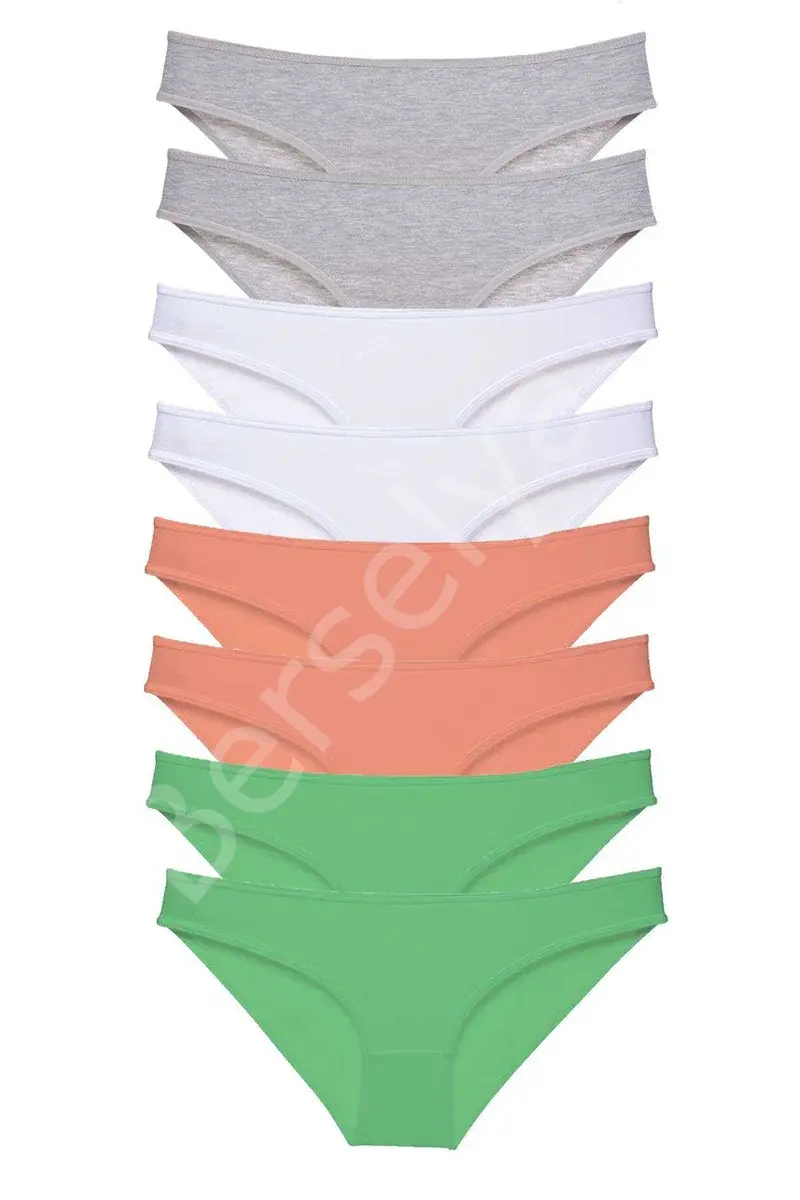 8 Adet Süper Eko Set Likralı Kadın Slip Külot Gri Beyaz Pudra Yeşil