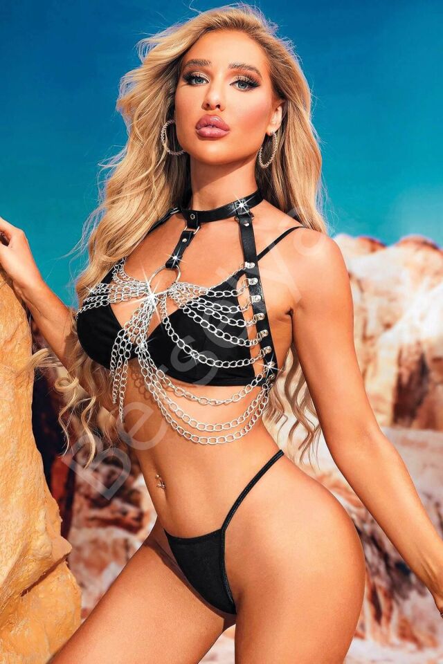 Boyundan Bağlamalı Zincirli Deri Harness 800279