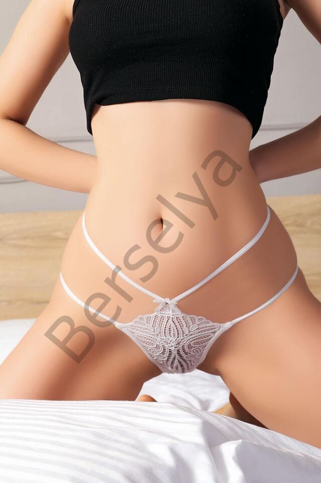 Dantel İşlemeli 2 İpli Beyaz Fantezi Külot
