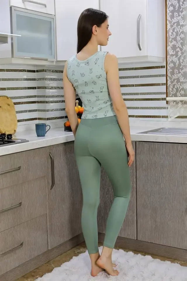 Kadın Crop Büstiyer Tayt Alt Üst Takım Suyeşili