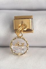 316L Çelik Gold Renk Sallantı Zirkon Taşlı Balina Model Nomination Charm