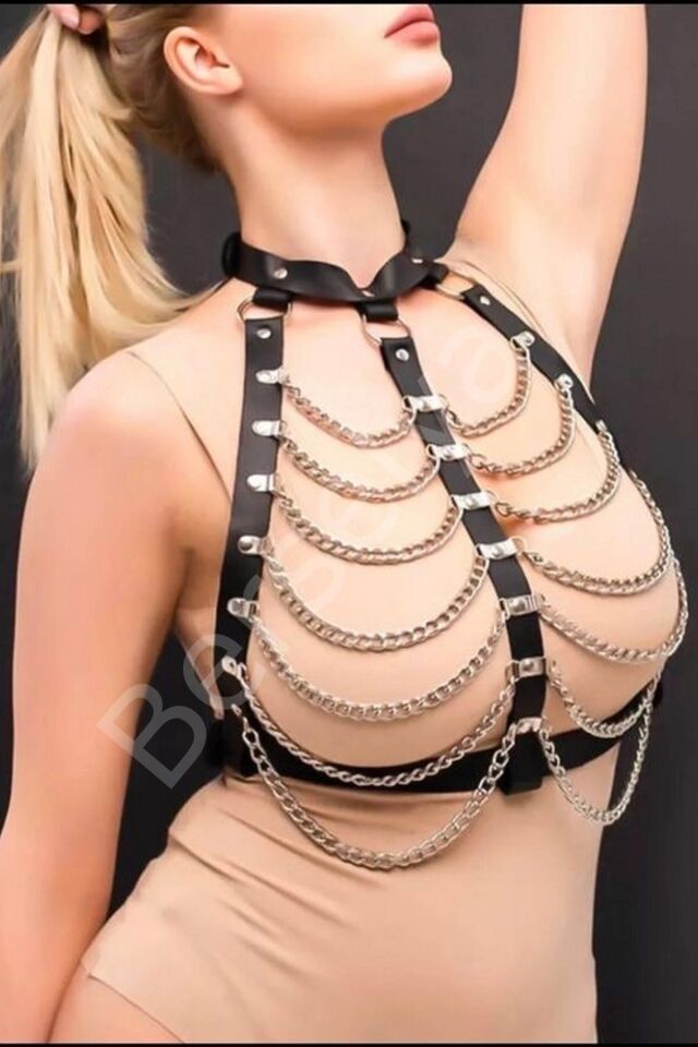 Zincirli Göğüs Dekolte Transparan Harness 800205