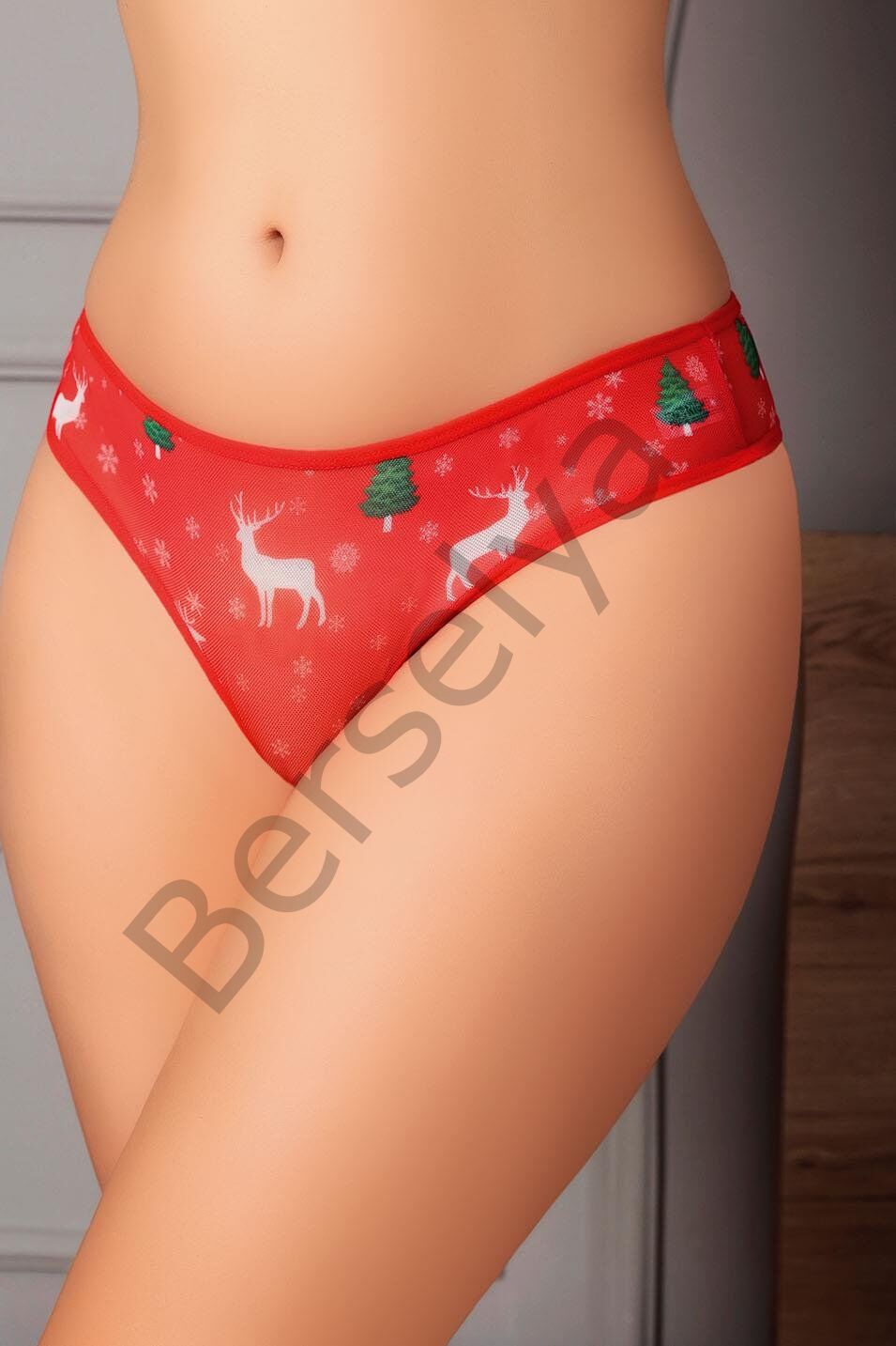 Özel Bölgesi Açık Yılbaşı Desenli Fantezi Tanga String