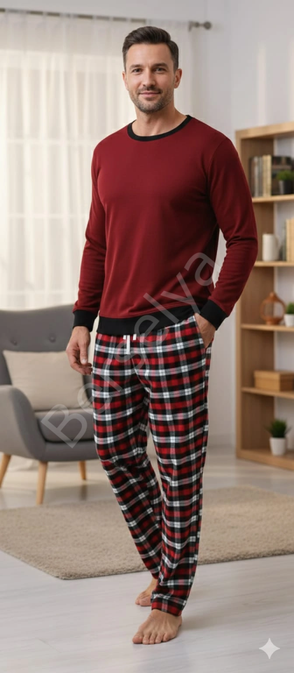 Pijalüx Tek Alt Kareli Kalın Poplin Ev Pantalonu