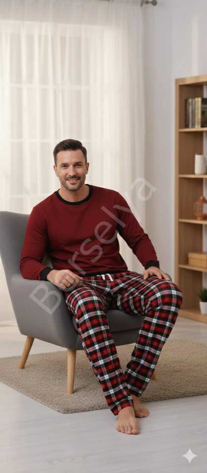 Pijalüx Tek Alt Kareli Kalın Poplin Ev Pantalonu