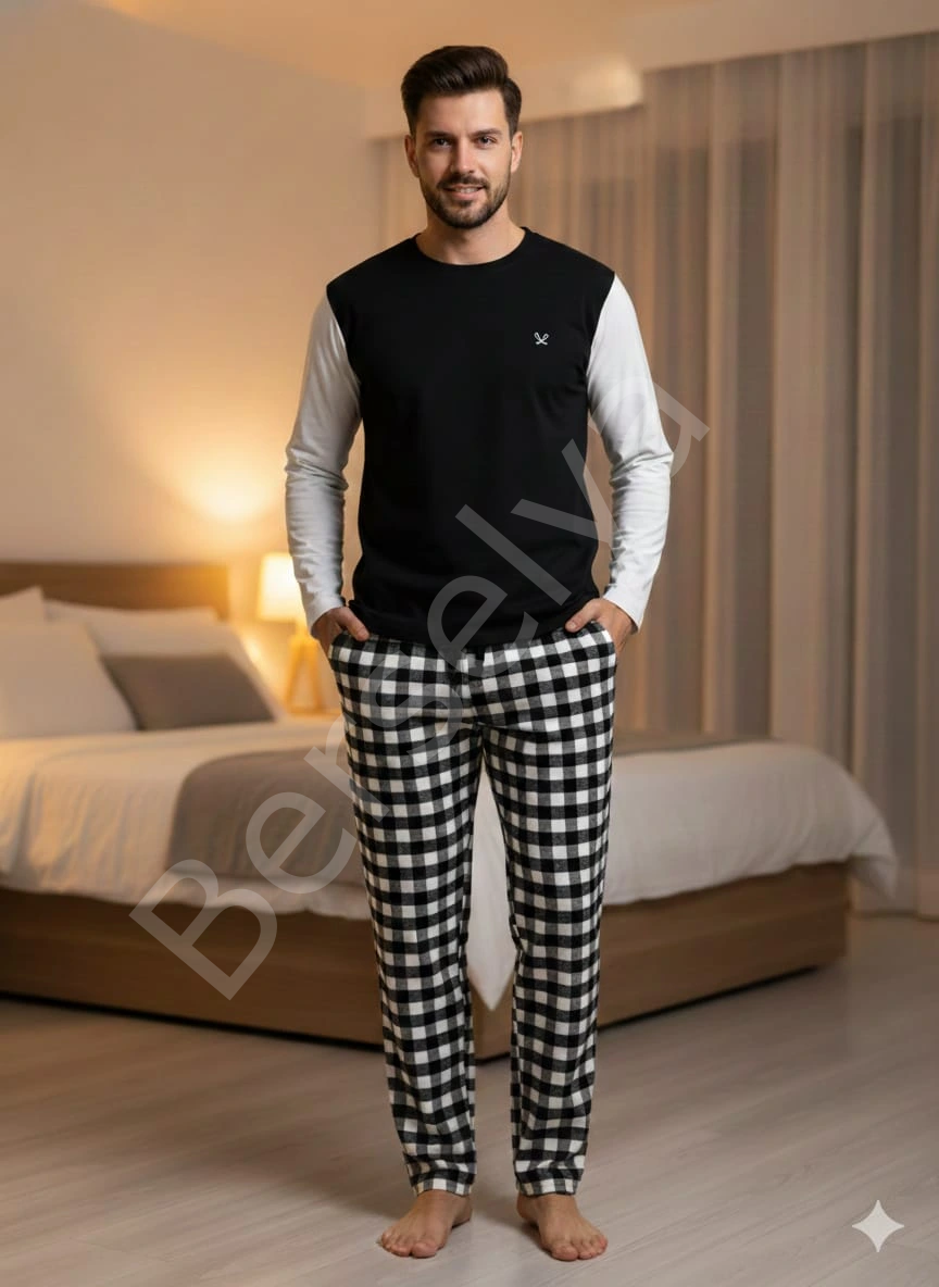 Pijalüx Tek Alt Ekose Kalın Poplin Ev Pantalonu