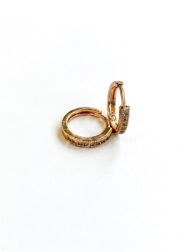 Taşlı Halka Küpe - Altın