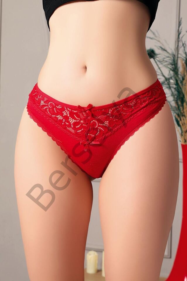 Kırmızı Bel Kısmı Dantel İşlemeli Külot