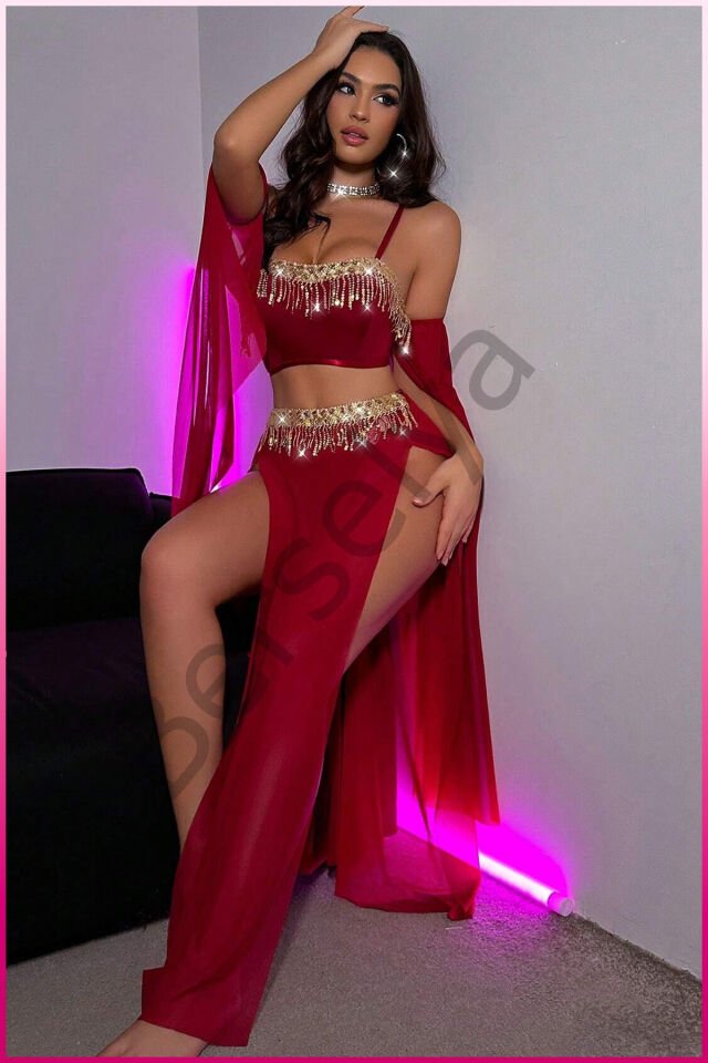 Bordo Pul Aksesuarlı Tül Etekli Kadın Seksi Gecelik