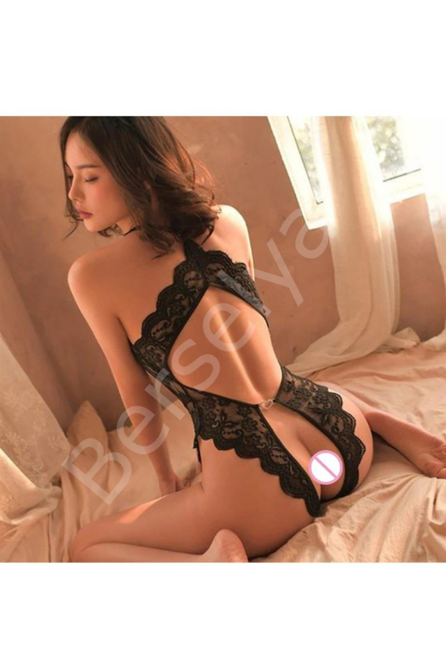 Siyah Özel Bölgesi ve Sırtı Açık Babydoll Seksi Gecelik 15023
