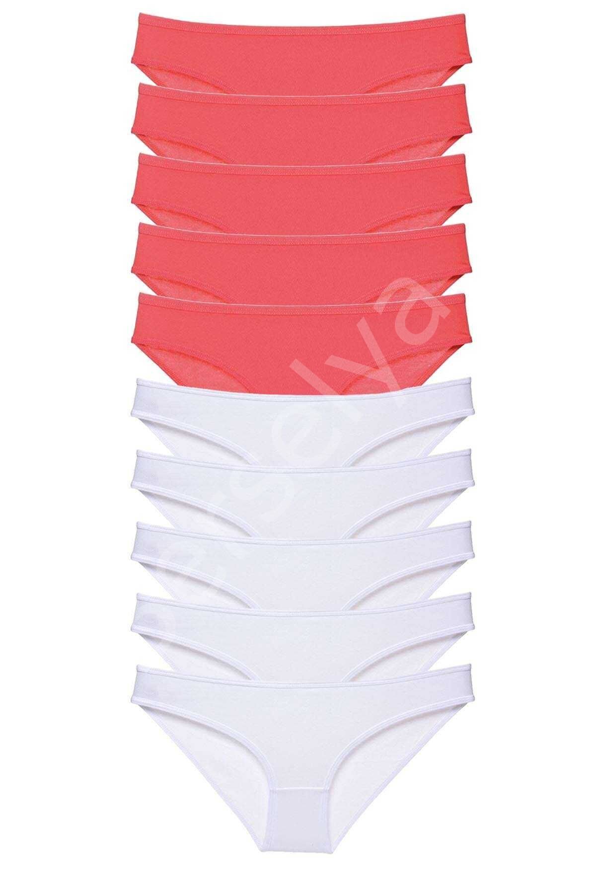 10 adet Eko Set Likralı Kadın Slip Külot Fuşya Beyaz S