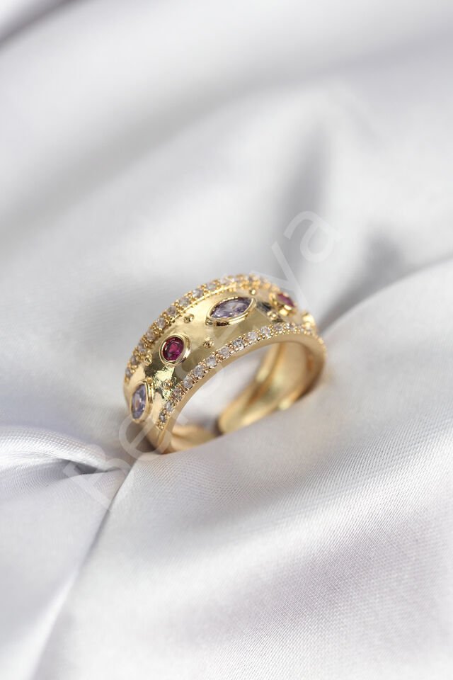 Gold Renk Zirkon Taşlı Vintage Kadın Yüzük