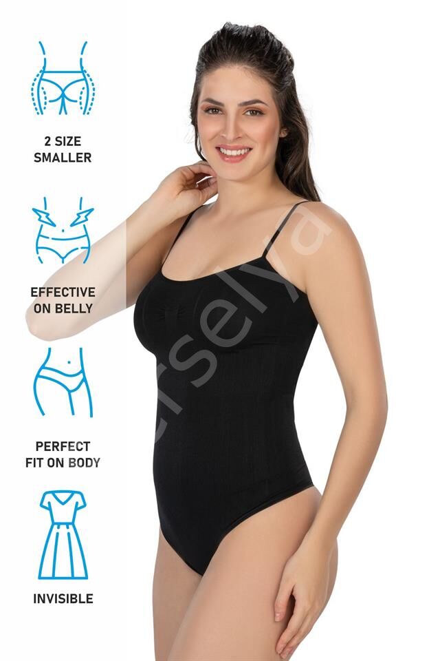 Siyah Emay 1927 İp Askıllı Ripli String Body