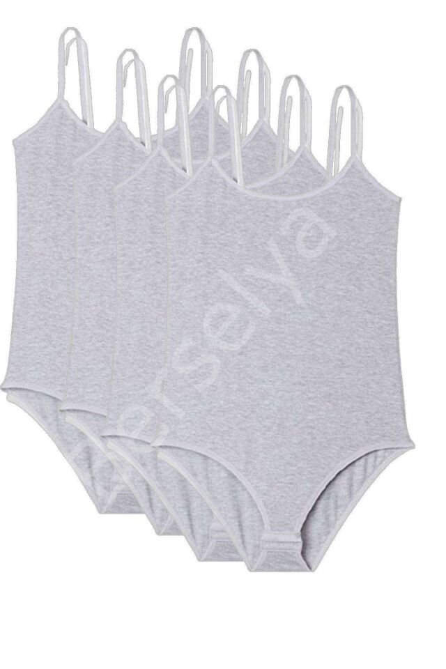 4 Adet İp Askılı Kadın Çıtçıtlı Body Gri