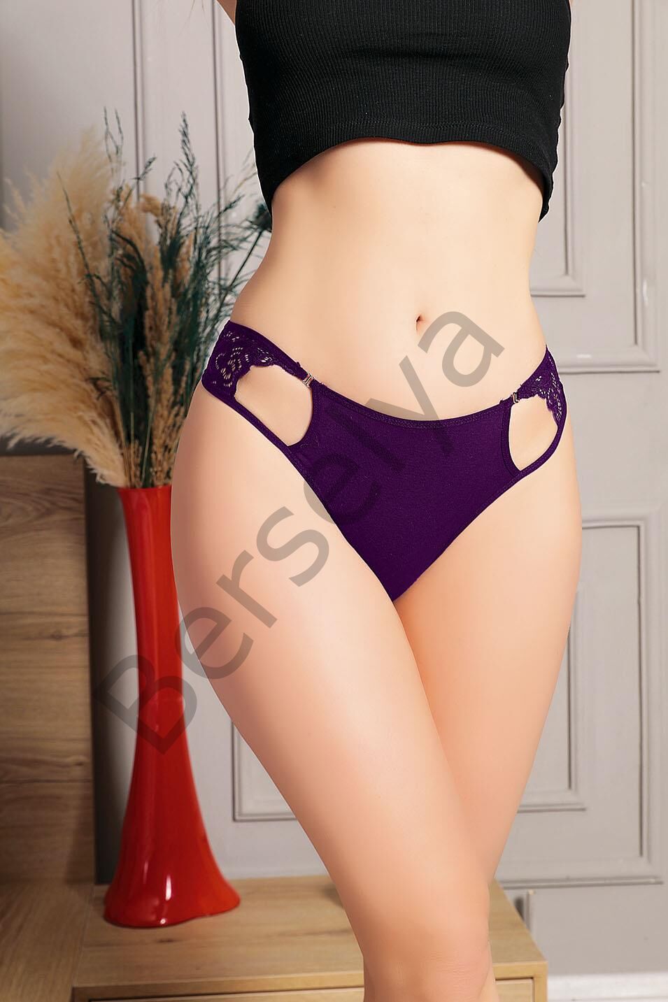 Lacivert Bel Kısmı Dantelli Külot