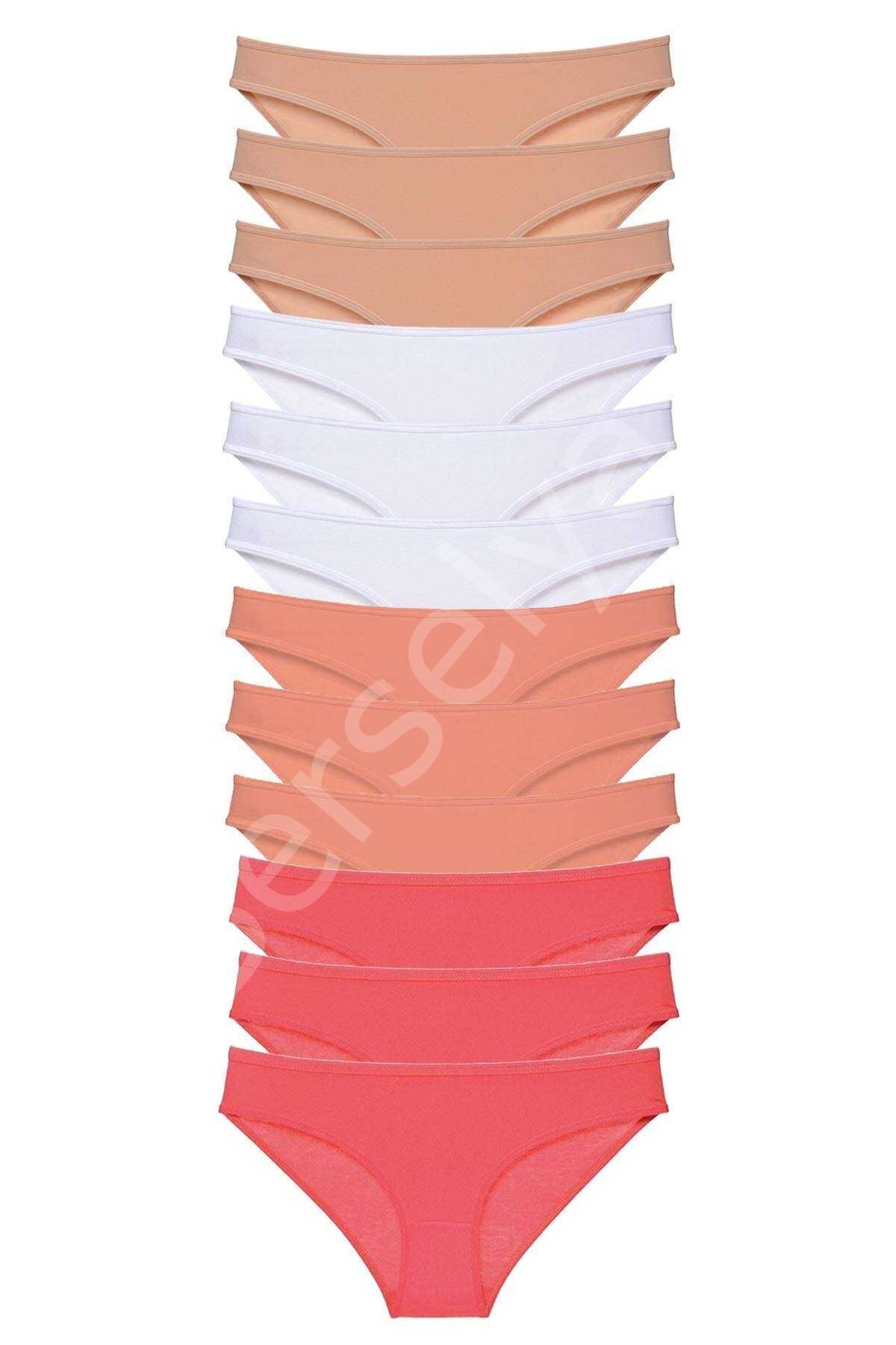12 adet Süper Eko Set Likralı Kadın Slip Külot Ten Beyaz Pudra Fuşya