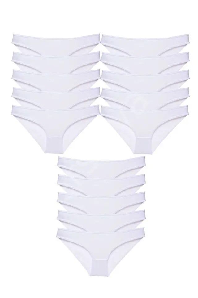 15 Adet Süper Eko Set Likralı Kadın Slip Külot Beyaz