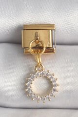 316L Çelik Gold Renk Zirkon Taşlı Sallantı Güneş Model Nomination Charm