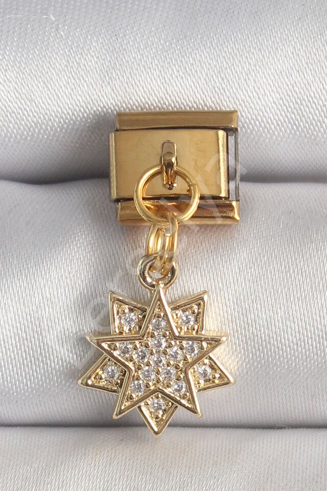 316L Çelik Gold Renk Sallantı Zirkon Taşlı Yıldız Model Nomination Charm