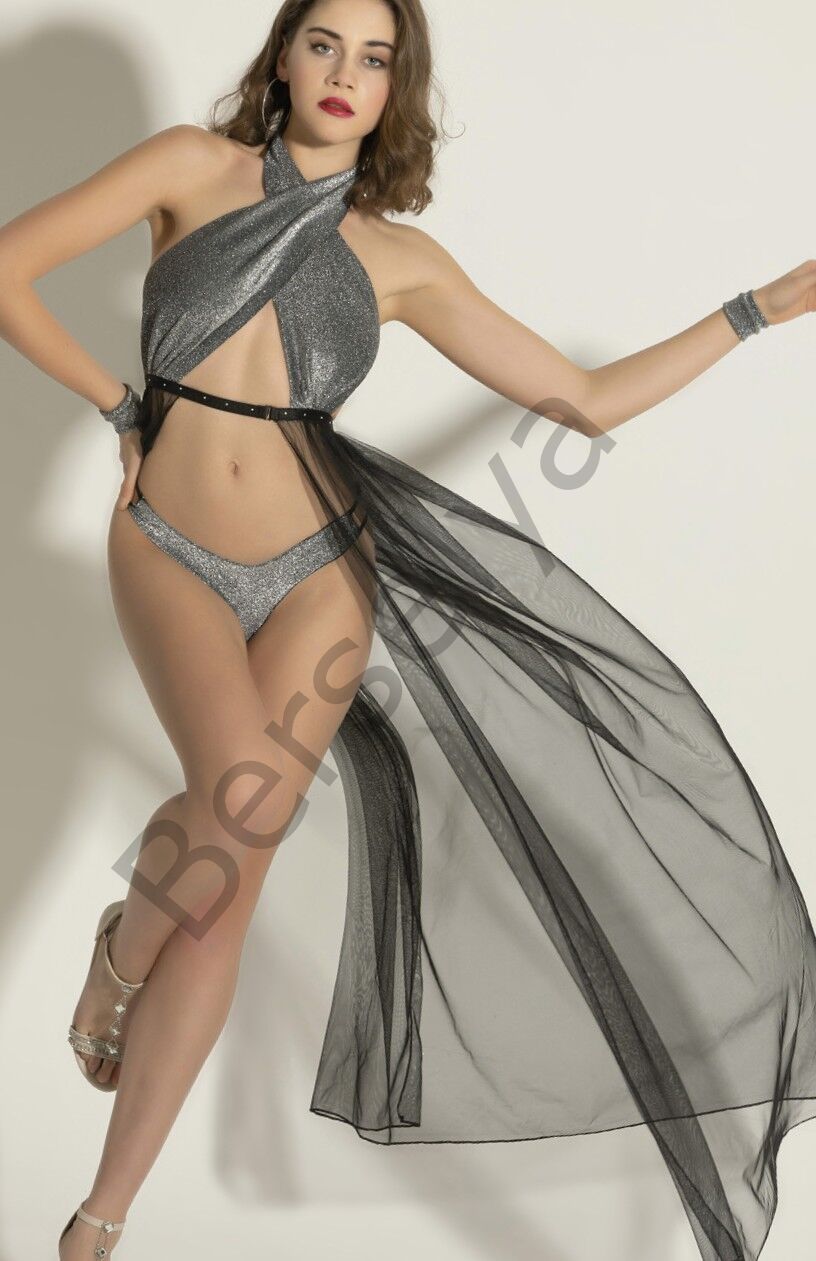 Gümüş Işıltılı Tül Detaylı Seksi Fantezi İç Giyim Seti,3 Parça Seksi Fantazi Kostüm