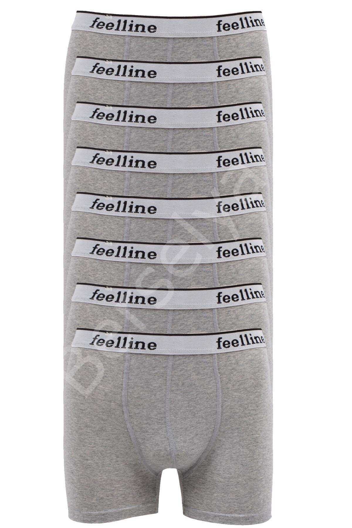 8 adet Feelline Gri Pamuklu Doğal Likralı Erkek Boxer XL